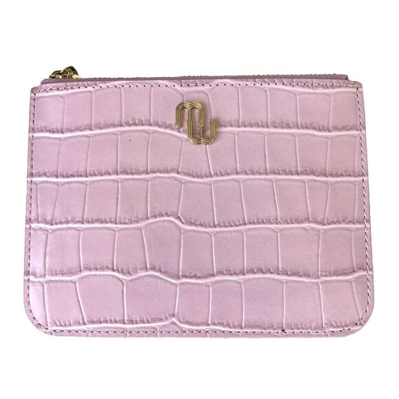 Maje Pink Crocodile Embossed Design Leather Zip Up Coin Wallet/Pouch NEW - Picture 4 of 8